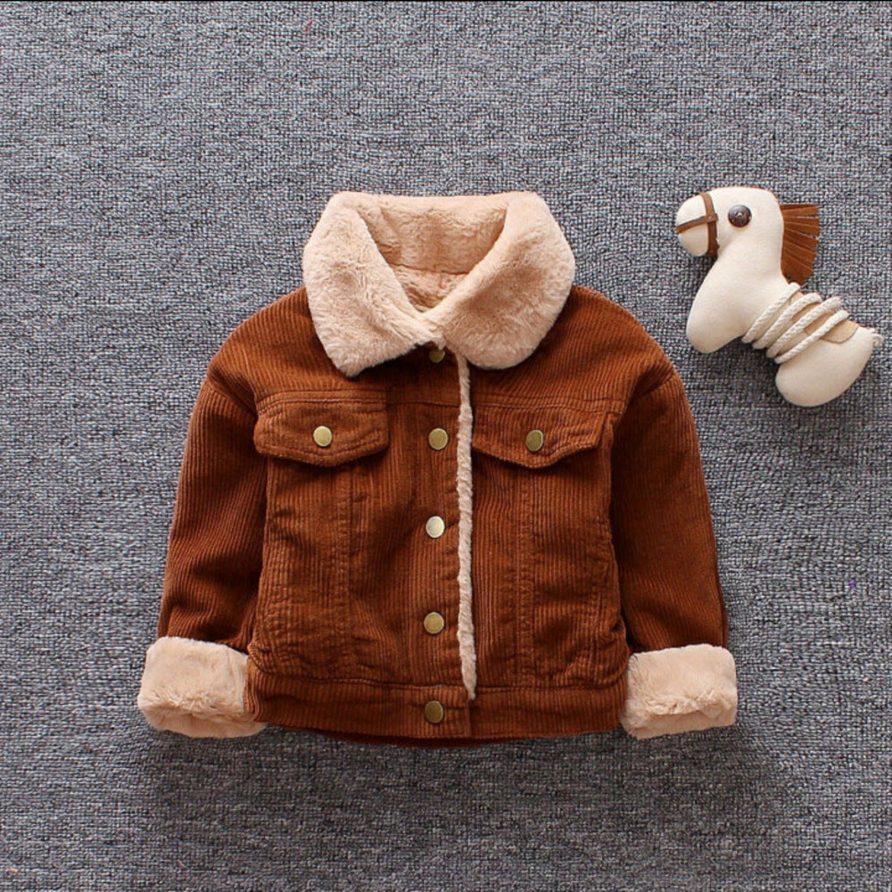 Boys Casual Baby Girls Winter Warm Jacket For Kids Plush Cotton Coat Children Lapel Outerwear 0-3 Y Toddler Clothes