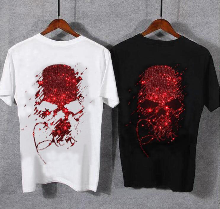 2021 New Summer Men&#039;s Casual Round Neck Hot Drill Short-sleeved Devil Fashion Brand Skull 3d T-shirt Male Iq59