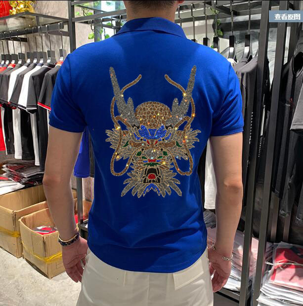 2021 New Brand Quality Cotton Shirt Hot Drill Slim Fit Short Sleeve Polos Men Fashion Diamond Stone Men&#039;s Polo Ghy3