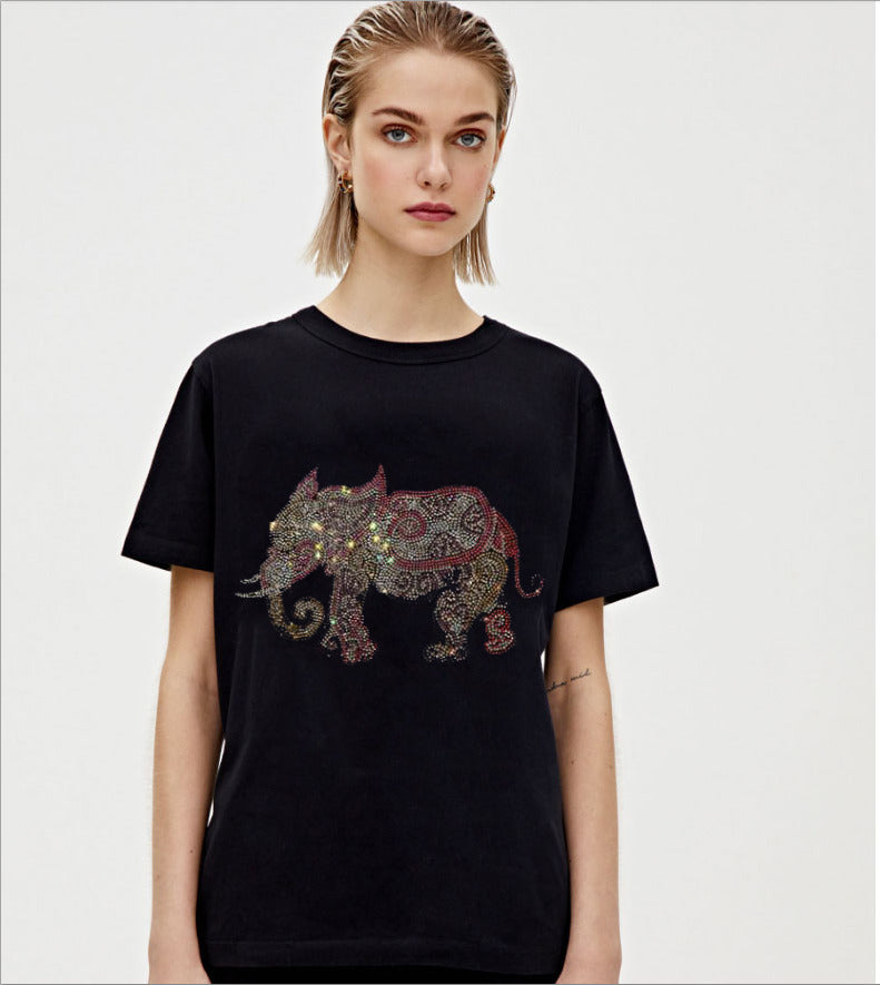 2021 New Diamond Stone Young Girls Autumn 100% Cotton Hot Drill t Women Tshirt Brand T-shirt Short Sleeve Tee Shirt Fashion Cl 35pg