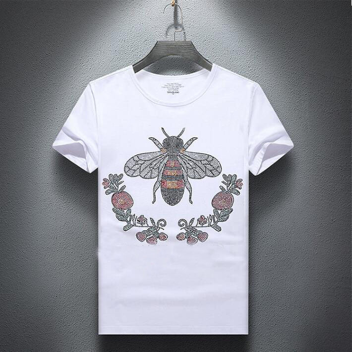 2021 New Designer Hot Drill Cotton 100% Men&#039;s Diamond Stone Short Sleeve Shirt Fashion Summer T-shirt 4ieb