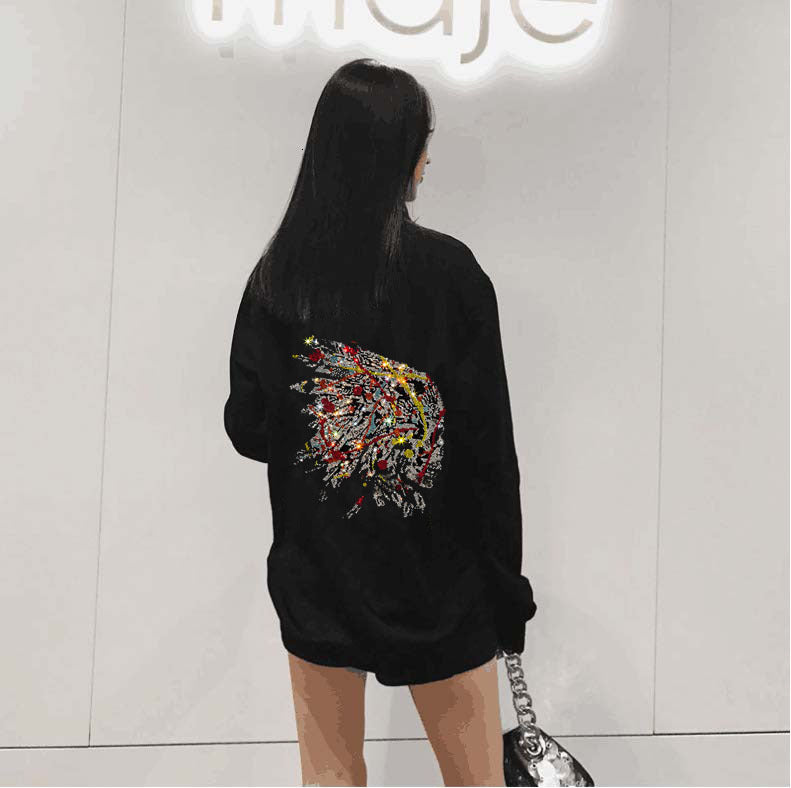 2021 New Women Hoodies Tops Diamond Stone Clothes Hot Drill Sweatshirt Dropshipping Korean Clothing Female Loose Design Fimp
