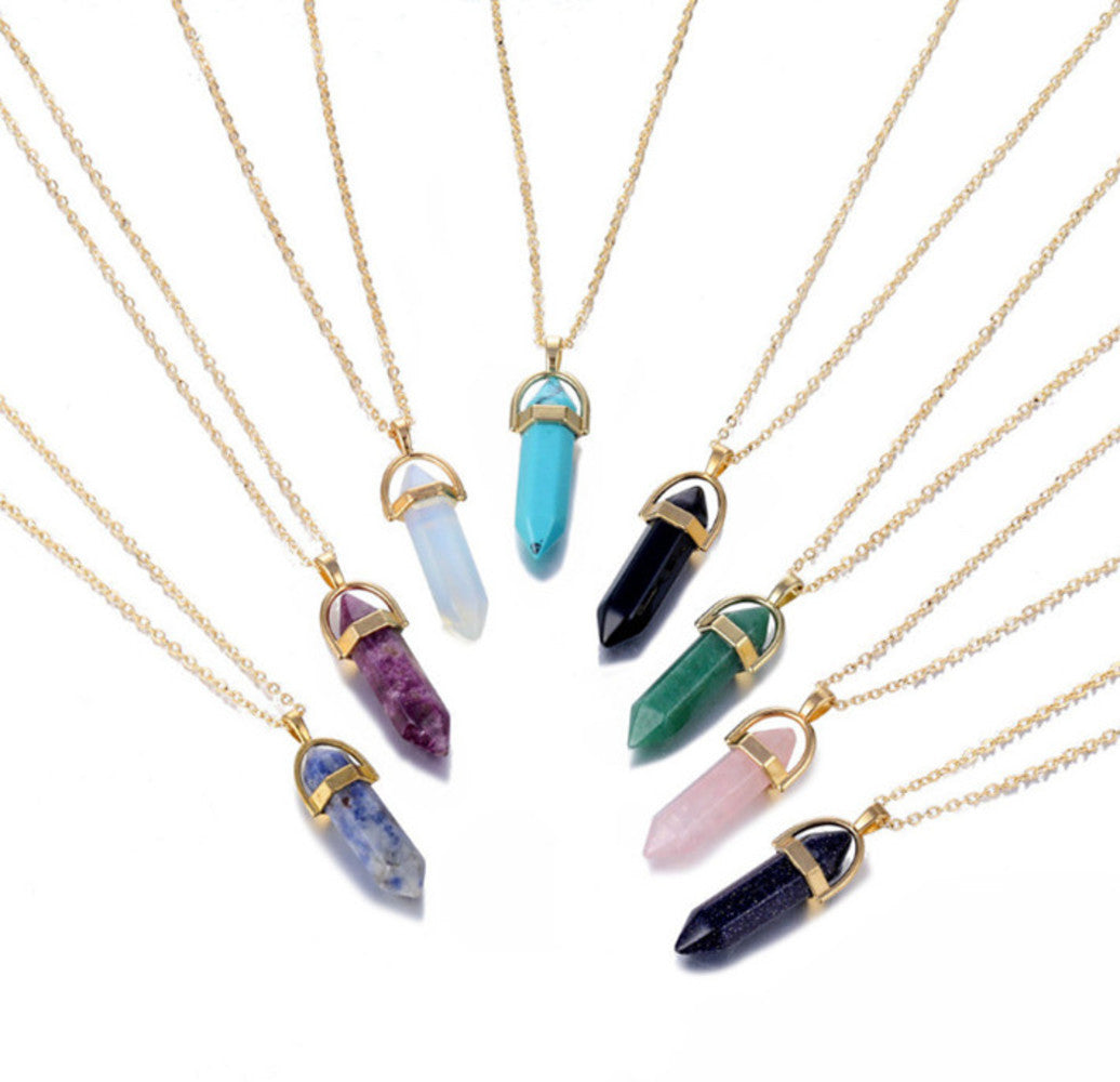 Pendant Natural Stone Drusy Necklace Gold Chain Bullet Hexagonal Prism Necklace Jewelry Chokers Quartz Crystals Necklaces