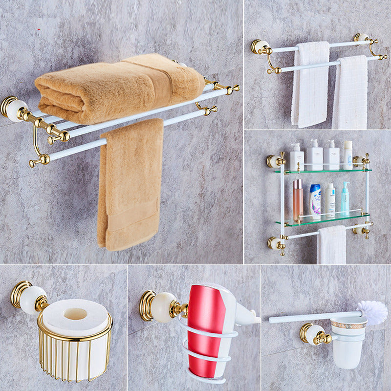 2021 Accessories New Brass and Jade White Gold ,paper Holder,towel Bar,soap Basket,towel Rack,hook Bathroom Hardware Set Lmam