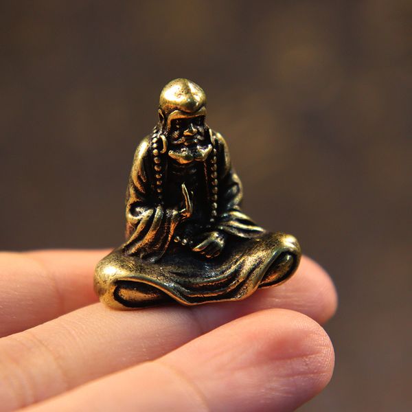 Retro Brass Dharma Buddha Mini Statue Solid Copper Bodhidharma Master Figurines Desk Decoration Handcrafts Gifts C0220