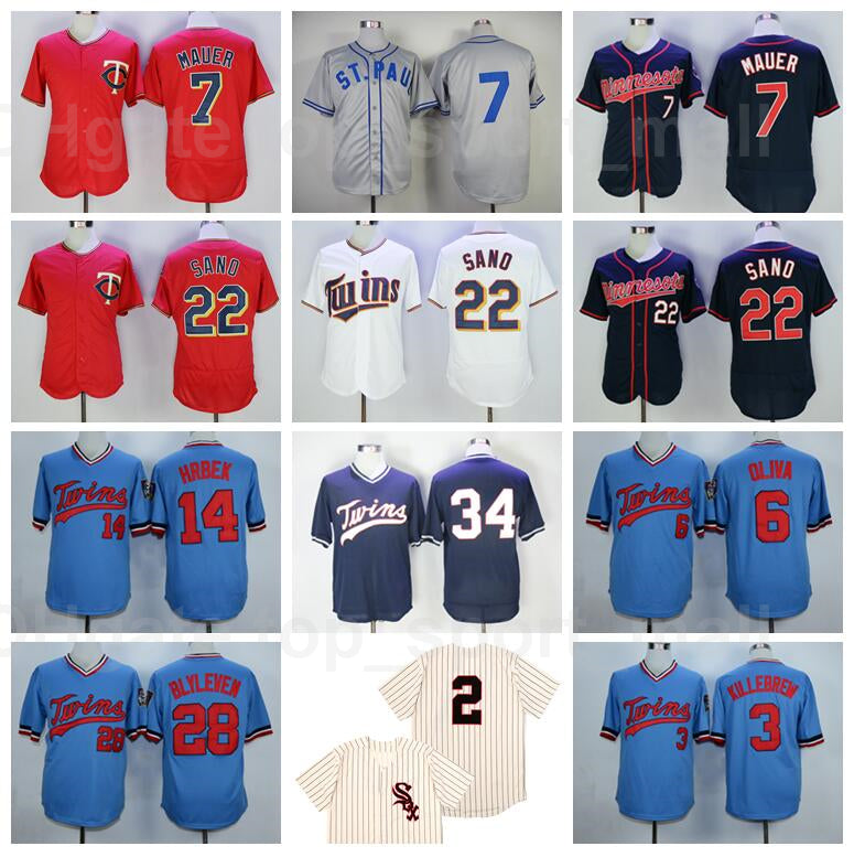 1559 1948 Retror Baseball Vintage 22 Miguel Sano Jersey 14 Kent Hrbek 28 Bert Blyleven 34 Kirby Puckett Retire Flexbase Cool Base Team