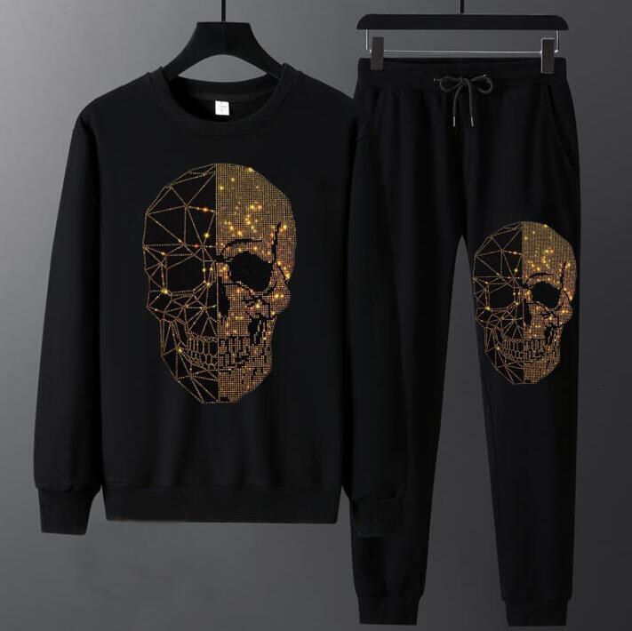 2021 New Standard Stone Skull Diamond Man Clothes Tracksuit Clothing Men&#039;s Sweatpants with Hoodie Jogging Suit Hip Hop Bzx0