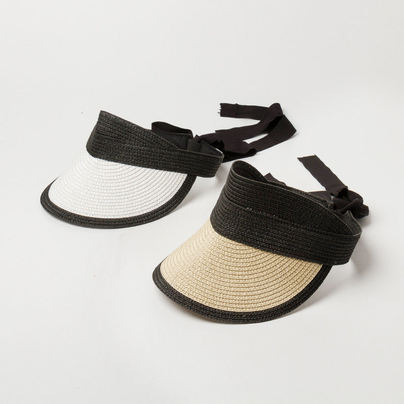 2021 New Sun Visor Hats for Women Wide Brim Paper Straw Roll Up Ponytail Summer Beach Uv Upf 50 Packable Derby Travel Hat Albm