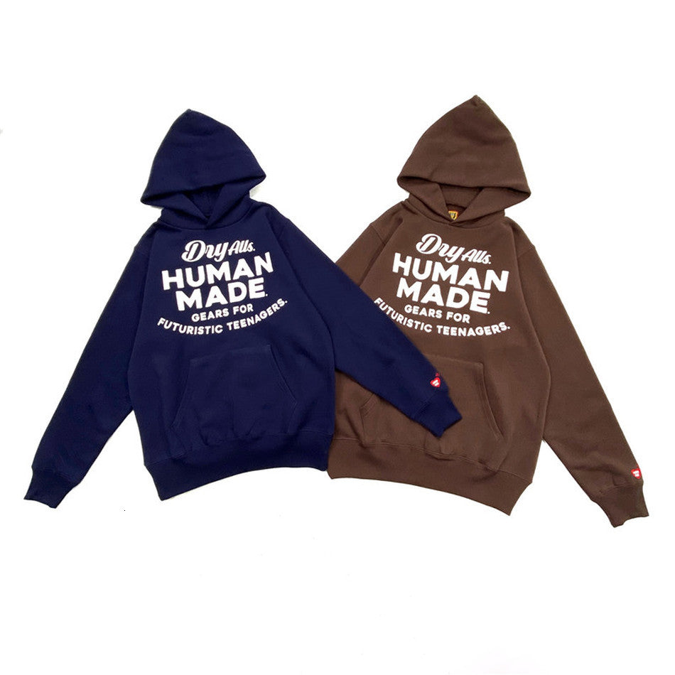 2021 New Blue Brown Human Made Hoodie Men Women 1:1 High-quality Washed Cracked Printing Streetwear Pullover Bdtd