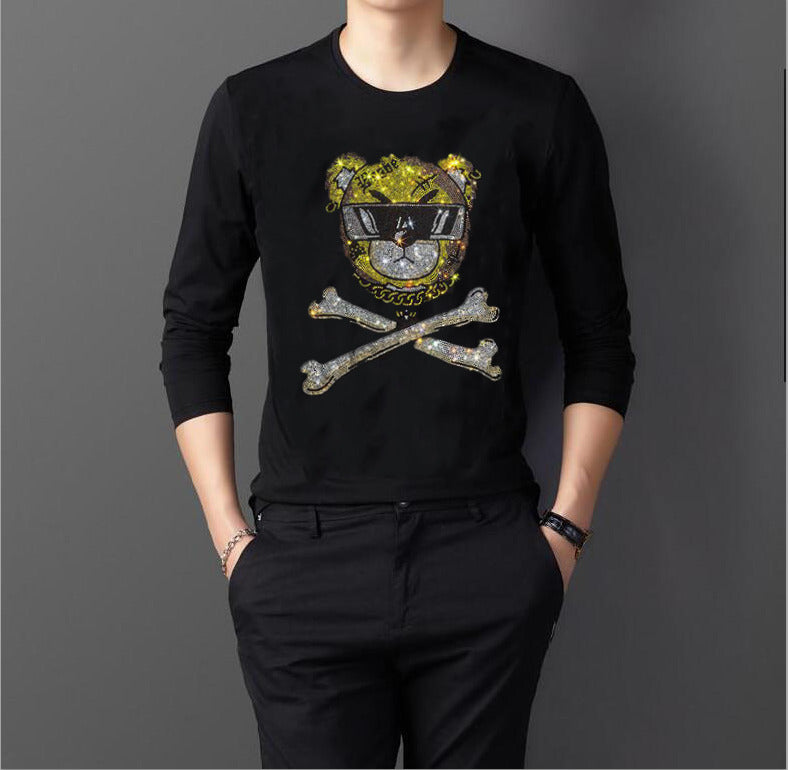 2021 New Diamond Stone Men in Form T-shirt Hot Drill of the Long Glove 3ace