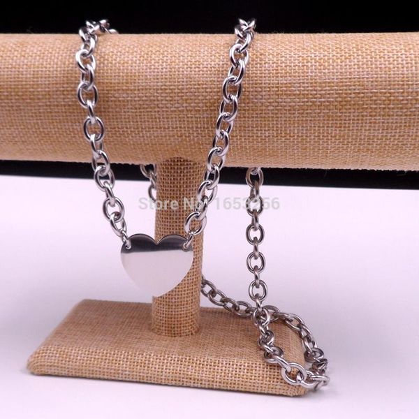 Brand New stainless steel Jewelry Cute Large Heart Tag Pendant Necklace Smooth Oval chain 8mm 22&#039;&#039; for Fashion women Men Gifts