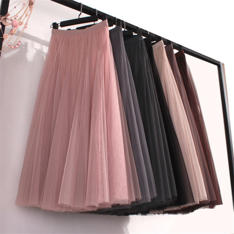 2021 Plus Size High Waist Tulle Skirts Womens Long Pleated Black Pink Elegant Maxi Female Spring Summer Korean Mesh Skirt Jn8c