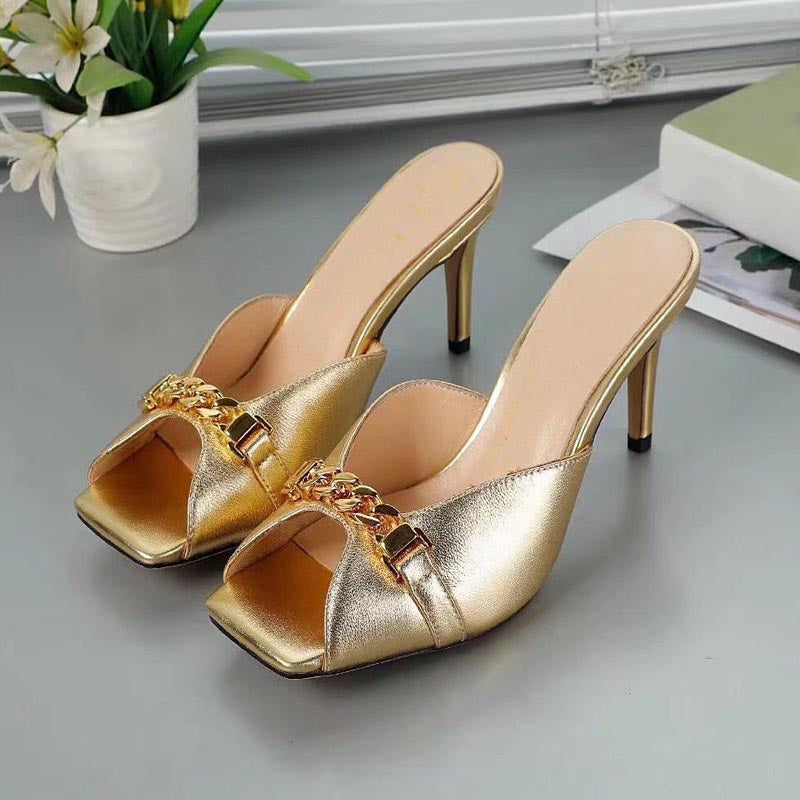 High heeled sandals designer beautiful fashion summer wear girls casual comfortable women&#039;s shoes leather office word fish mouth slippers