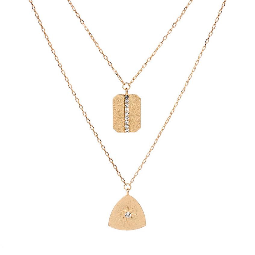 Dainty Layered Graduated Necklace for Women 14k Gold Plated Chain Simple Army Card Sun Pendant Initial Choker Jewelry