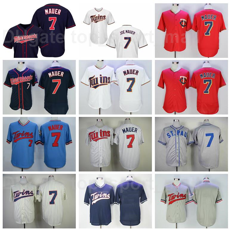 Retror 1948 Turn Back Vintage Baseball 7 Joe Mauer Jersey Flexbase Cool Base Pullover Pinstripe Retire Embroidery And Sewing Good Quality
