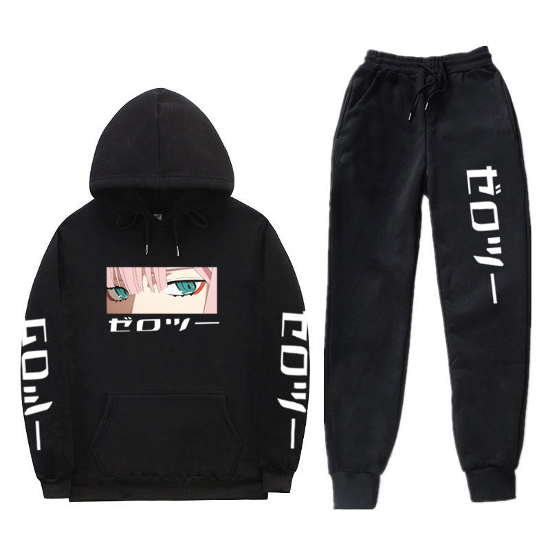 2021 New Autumn Winter Men&#039;s Woman Pieces Sets Zero Two Darling in the Franxx Tracksuit Sweatshirt+drawstring Hoodie 381h