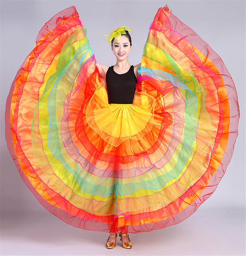 2021 New Spanish Bullfight Flamenco Ballroom Dance Gypsy Skirts Woman Big Swing Belly Dancing Costume Flamengo 360-540-720 Degree 4nu7