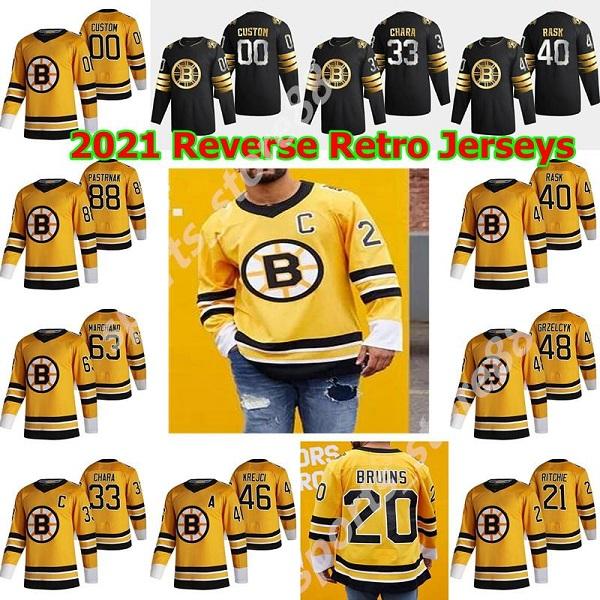 Boston Bruins 2021 Reverse Retro Jersey 77 Ray Bourque Jerseys Ice Hockey 30 Gerry Cheevers 17 Milan Lucic Hockey Jerseys