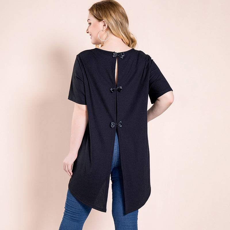 2021 New Chic Black Tee Plus Size Woman Blouse with Bow 25-35 Years Office Female Casual Tops Oversized t Shirts European Womenswear Ak45