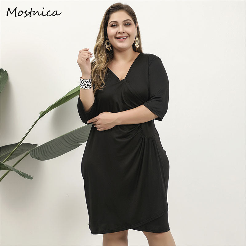 2021 New Big Sizes Black Loose Fit Es for Woman Female Office Lady Ol Oversized Half Sleeves European Clothing Womenswear 9beb