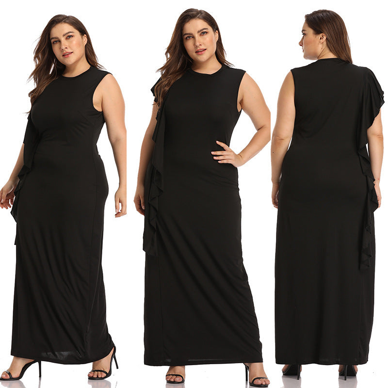 2021 New 095 Plus Big Size Female Long Floor No Sleeve Black xl xxl 3xl 4xl Fat Clothing Office Lady Wear Maxi Sun for Women 7mzv