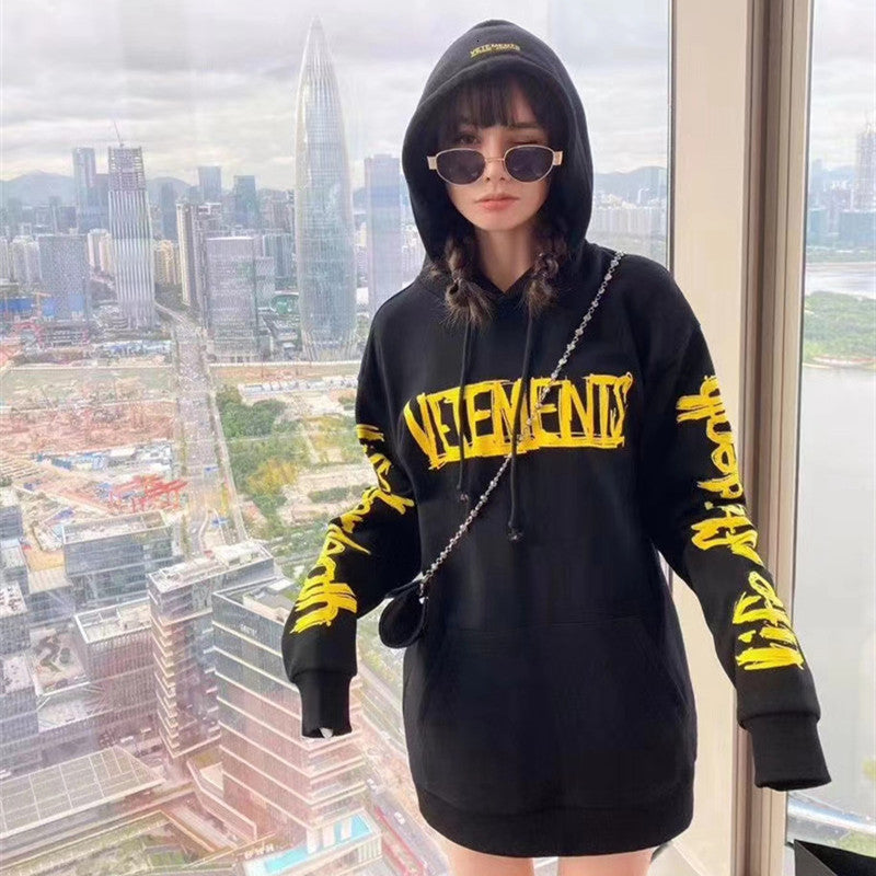Oversize Embroidered Hoodie Yellow Hood Graffiti World Tour City Coordinate Pullover Vetements Sweatshirts 30kd