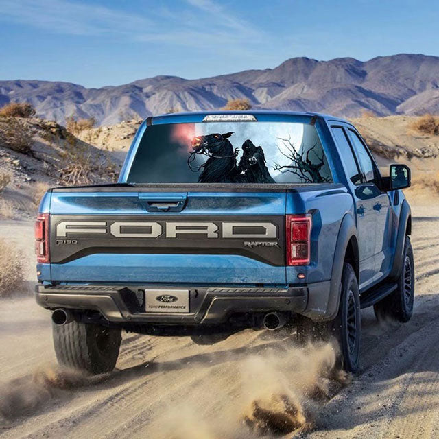 Death Skull Full Moon Night Rear Window Glass Car Sticker SUV Car Pickup Personality Modified Autos Decals Anti-high Beam