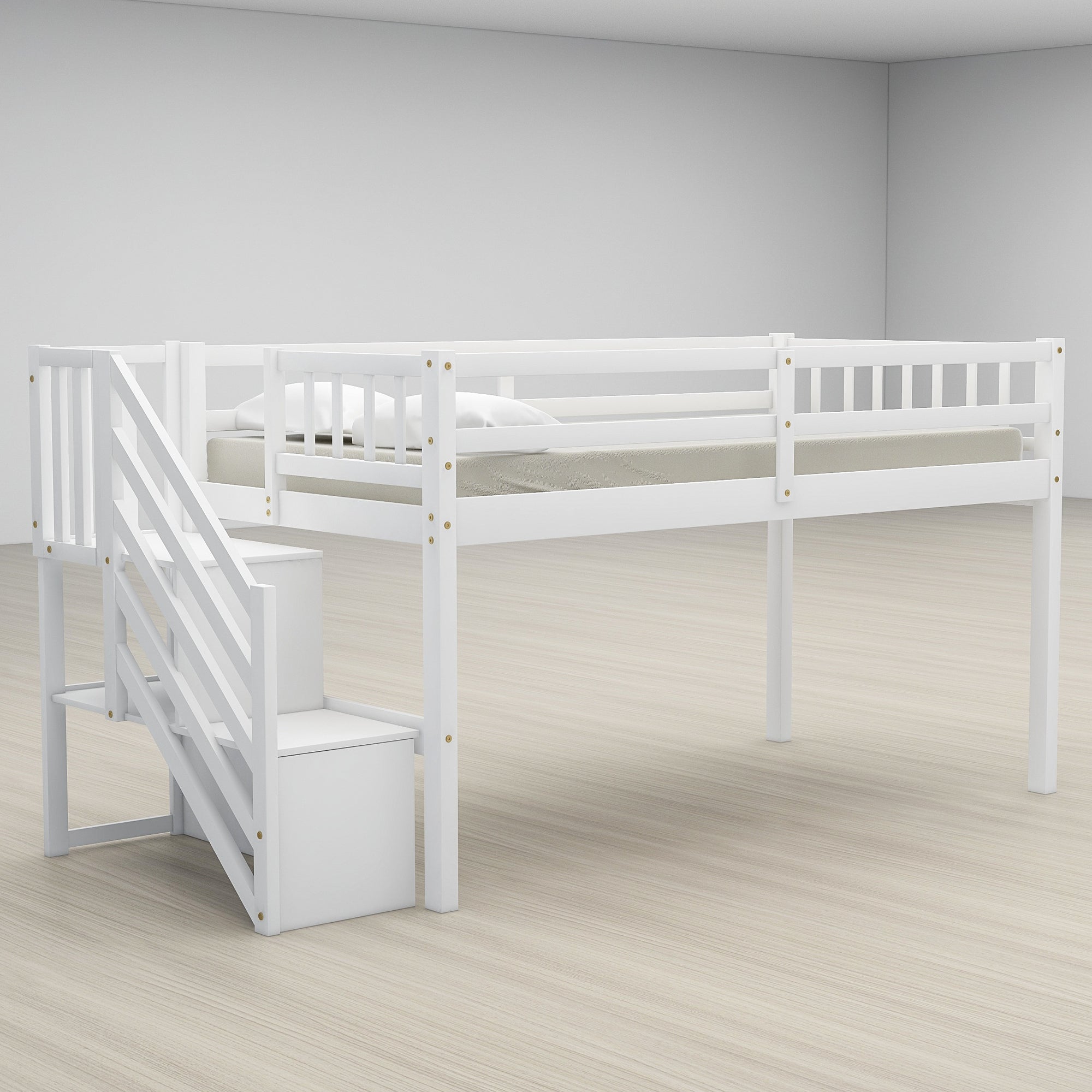 wholesale design Bedroom Furniture double decker white Stylish and sturdy Solid Wood loft Bed with Two Storage Drawers