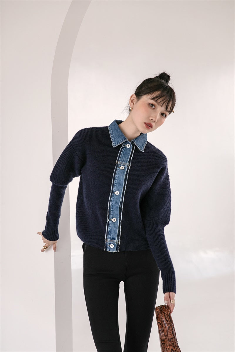 2021 New Winter Sweater Jacket Women Patchwork Denim Designer Coats and Jackets Knited Warm Outerwear Clothing 1qca