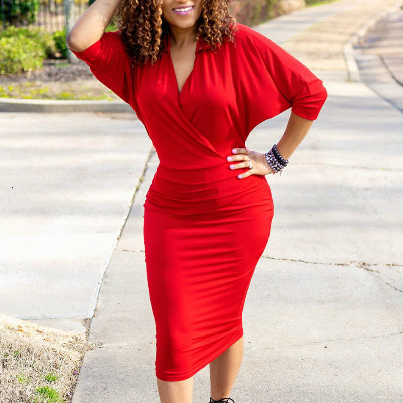 2021 New Women Es v Neck Elastic Package Hip Elegant Office Ladies Work Wear Modest Female Classy Large Size African Vestidos Summer Ov1u