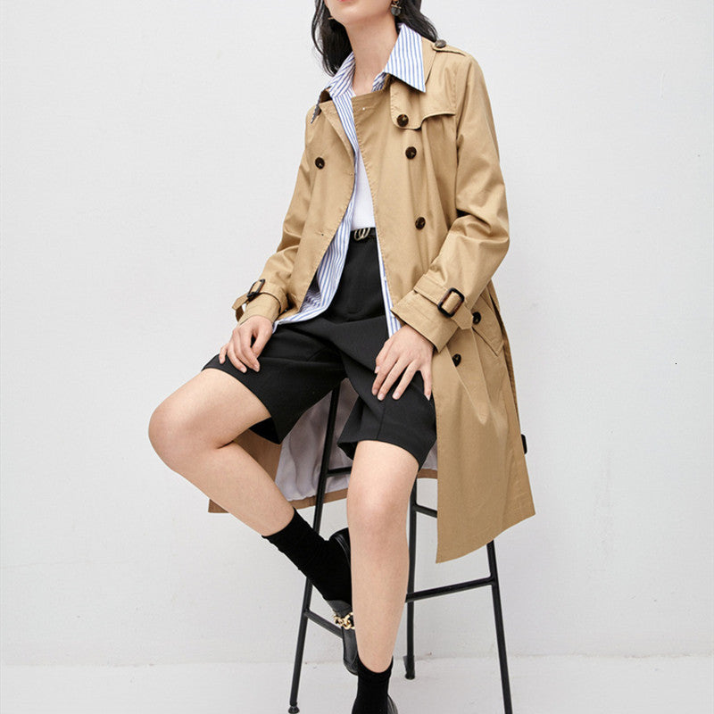 2021 New Fashion Lapel Trench Lady Mid - Length Casual Spring Autumn Double-breasted Outerwear High-end Coat Woman Ju0e