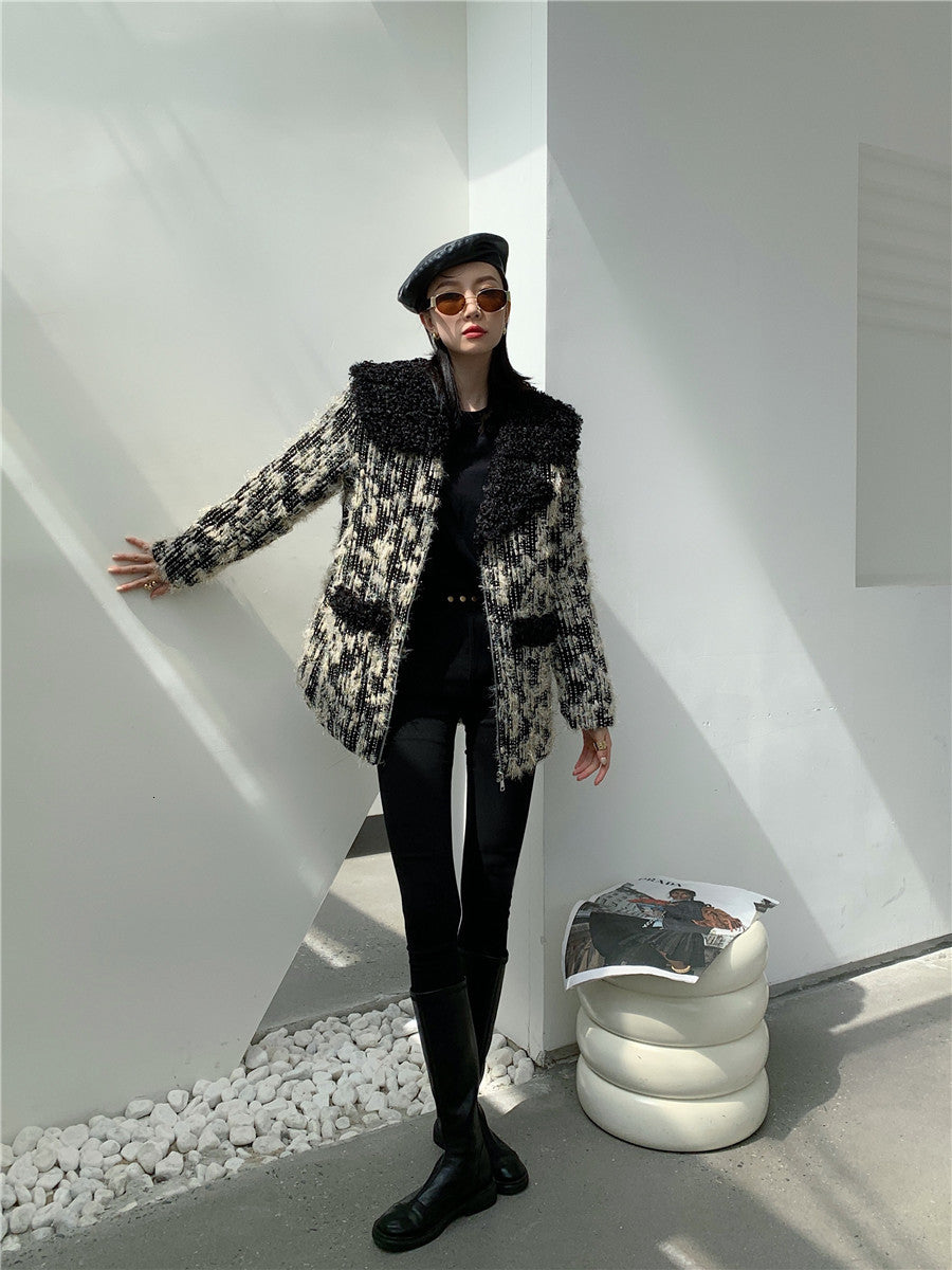 2021 New Designer Winter Fashion Tweed Jacket Warm Fur Collar Thick Wool Coat Women Ladies Korean Style Outerwear 5jxy