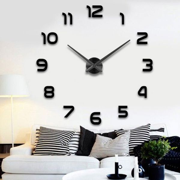 37-50 inches clock fashion 3D big size wall clock mirror sticker DIY brief living room decor meetting room wall clock 210309