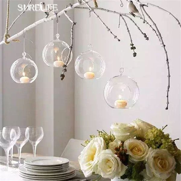 12Pcs 6-8cm Hanging Tealight Holder Glass Globes Terrarium Wedding Candle Holder Candlestick Vase Home Hotel Bar Decoration Y200109