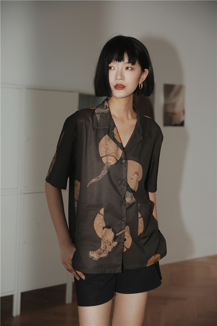 2021 New Musashi Ukiyoe Japanese Streetwear Woman Blouses Shirts Short Sleeve Button Down Shirt Aesthetic Summer Top Clothes 3sz7