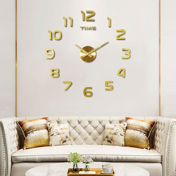 Retro DIY acrylic clock mirror sticker table wall large wall clock simple handmade creative clock home decoration 210309