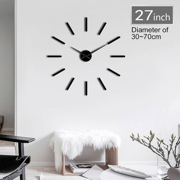 Simple Modern Decorative 3D DIY Wall Clock Frameless Creative Show Acrylic Wall Stickers With Mirror Surface for Living Room 210309