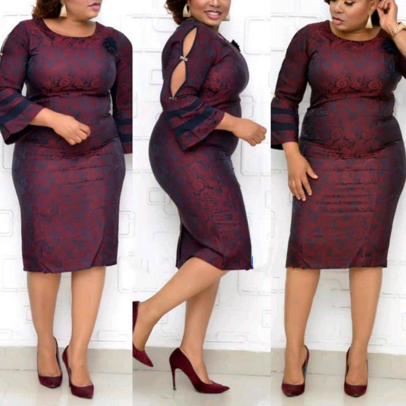 Women Printed Es Party Bodycon o Neck Elegant Flare Sleeves Office Ladies Classy Vestidos Robes Plus Size 2021 Autumn New Zvvd