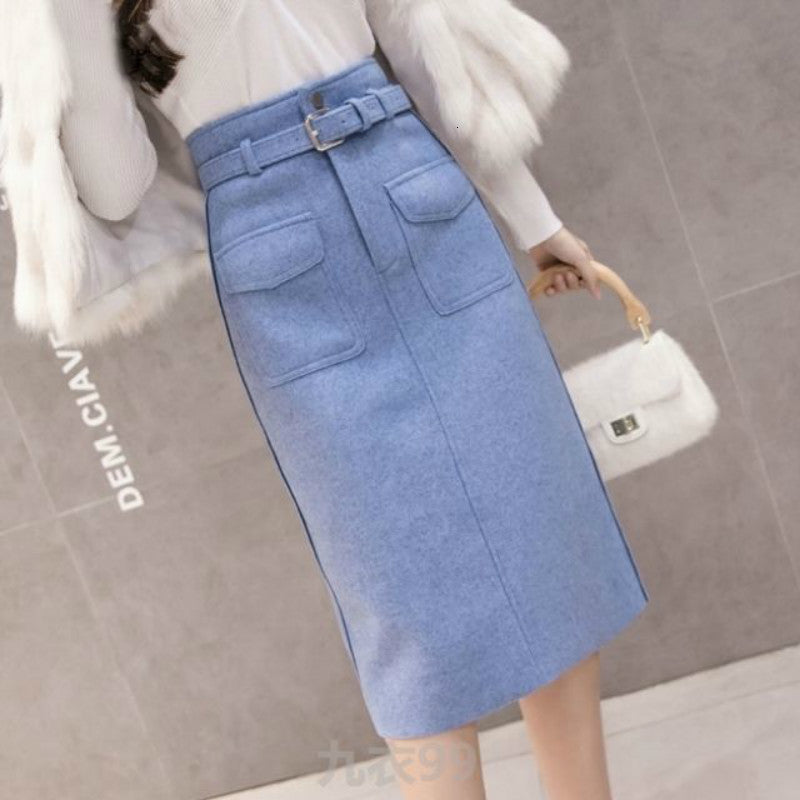 Autumn of A-line Wool with Single High Waist Breasted Elegant Midi Women&#039;s Skirts Y136 Vqib