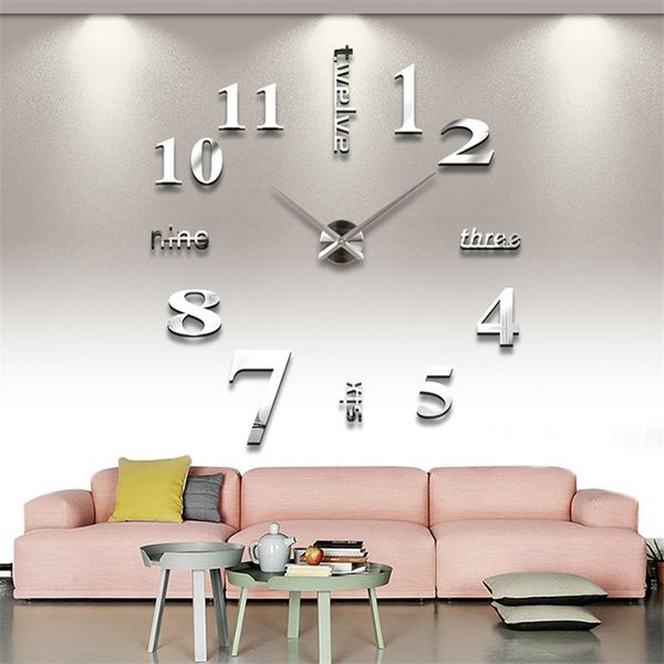 Super Big DIY Wall Clock Acrylic EVR Metal Mirror Super Big Personalized Digital Watches Clocks Freeshipping 210309
