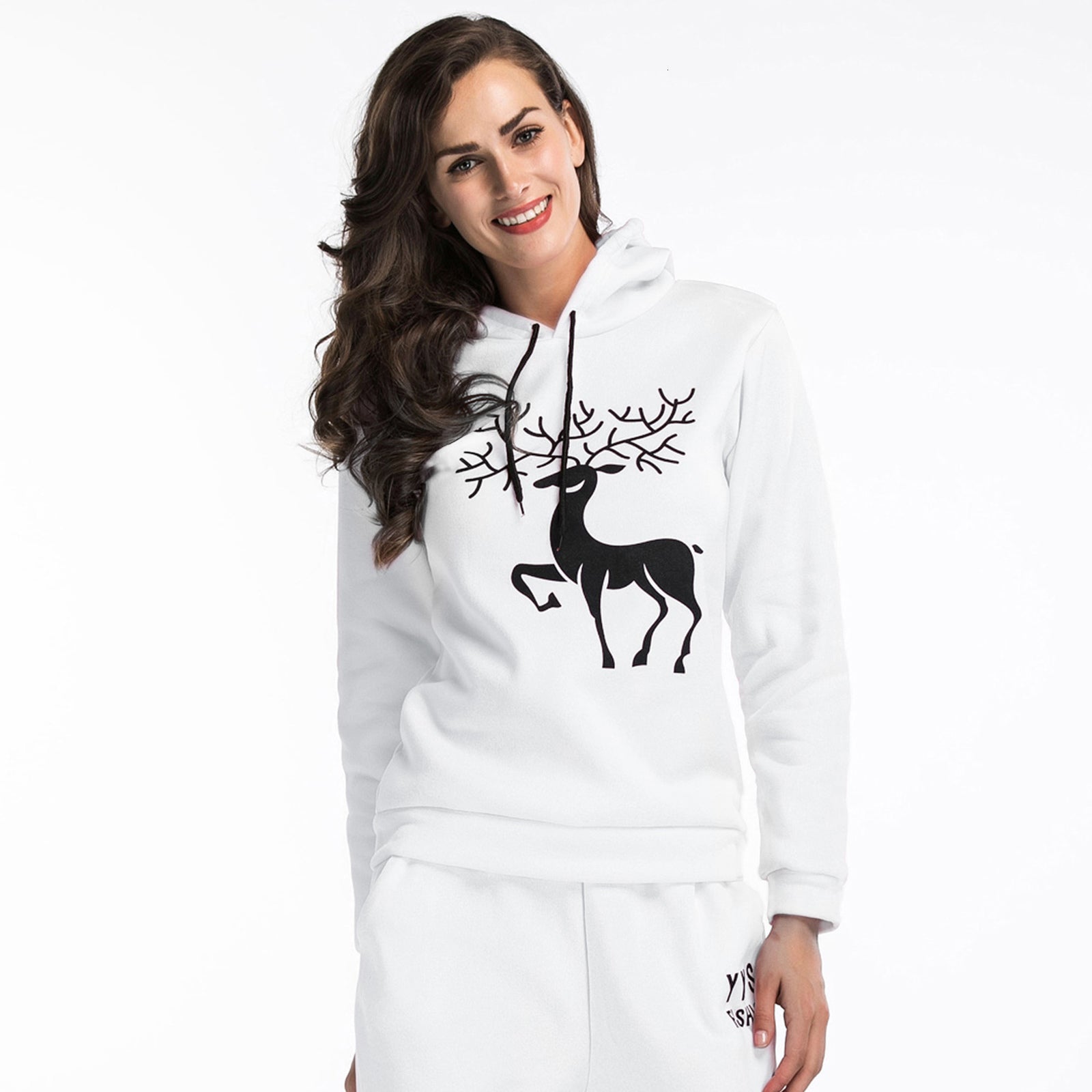 2021 High Quality Women&#039;s Long-sleeved Winter Design for Christmas Elk Printed Pocket Casual Hoodie Haic