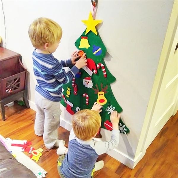 DIY Felt Christmas Tree with Detachable Ornaments 3D Felt Tree Christmas Decoration Toddlers Kids Xmas Gift Navidad Decor 201017