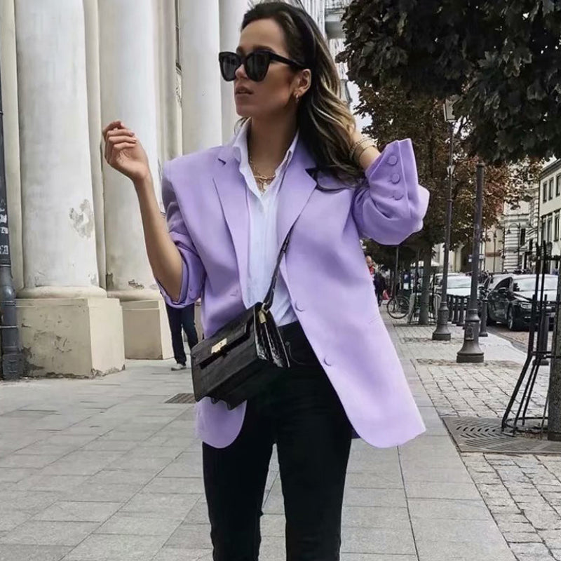 2021 New Autumn Blazer Turn Down Collar Vintage Purple Coat Fashion Loose Style Casaco Feminino Tops for Women Outerwear Nx0d