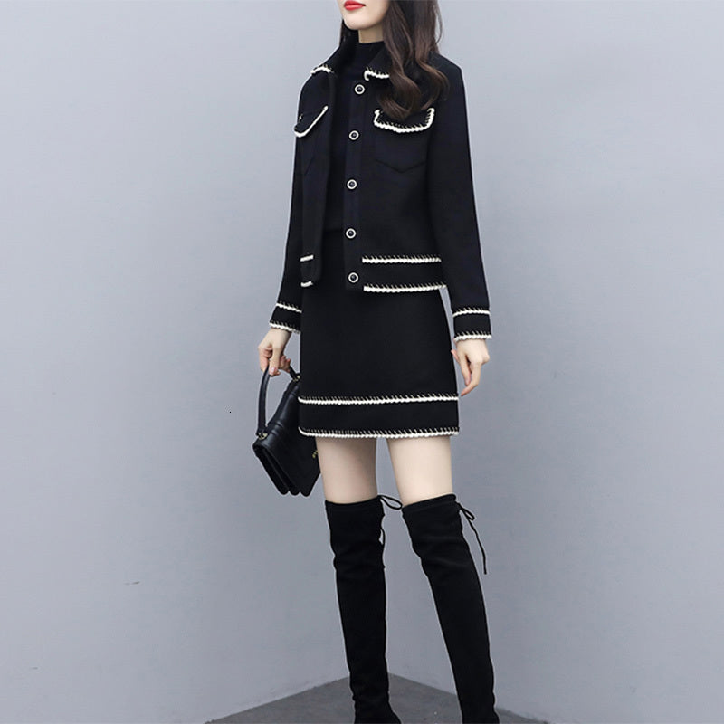 Winter Fall for Women of High Quality Wool Jacquard Office Suit Jacket Top and Pencli Mini Skirt Two Pieces Assembly More Size S-4xl 2otf