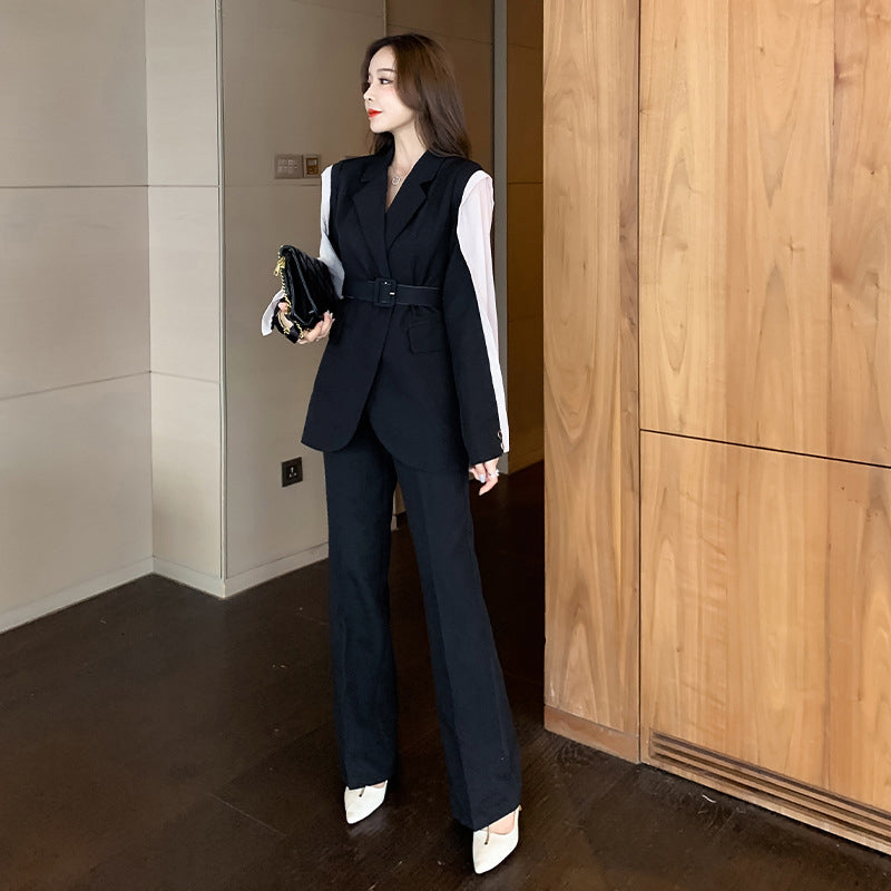 New Arrival Comfortable Office Lady Personality Patchwork Suit and Long Temperamental High Quality Pant Suits Gh9e