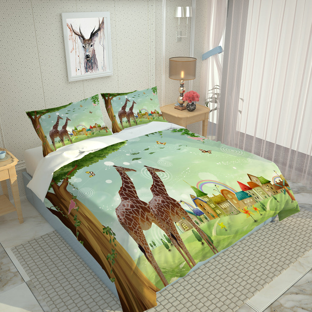 Luxury Queen Duvet Cover Single King Size green cartoon kids bedding set Cover Sets Single Full Queen BedClothes Quilt Covers