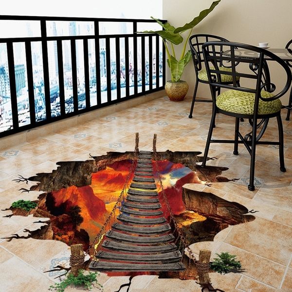New 3D Vivid Lava Drawbridge Floor Wall Sticker Home Decor DIY Wall Decals Home Party Living Room Bedroom Decor Party Supplies Y201006