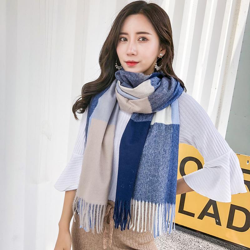 Scarves Autumn And Winter 2021 Tassel Shawl Neckline Korean Plaid British Long Imitation Cashmere Scarf