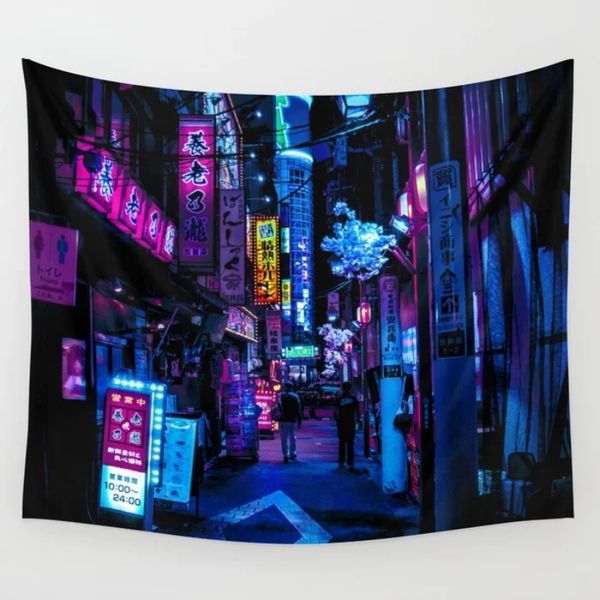 Tokyo&#039;s Blade Runner Vibes Wall Tapestry Wall Hanging Wall Art Coverlet Bedding Blanket Sheet Throw Furniture Yoga Mat 210310