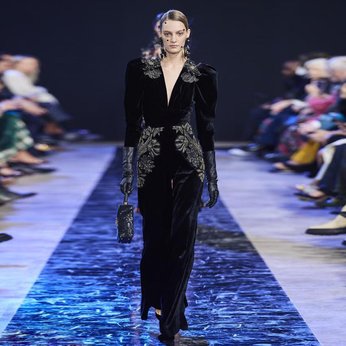 2021 New Autumn Winter Elegant Black Veet Floral Embroidery Jumpsuits Women Office Lady V-neck Long Sleeve Wide Leg Trousers Rckm